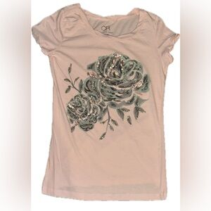 Charlotte Russe Light Pink Short Sleeve Tee with Sequin Floral Graphic